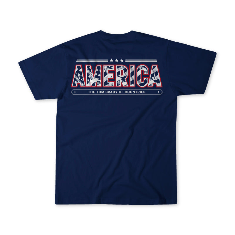 America The Tom Brady of Countries patriotic t shirt by Old Glory Supply Co in red white and blue