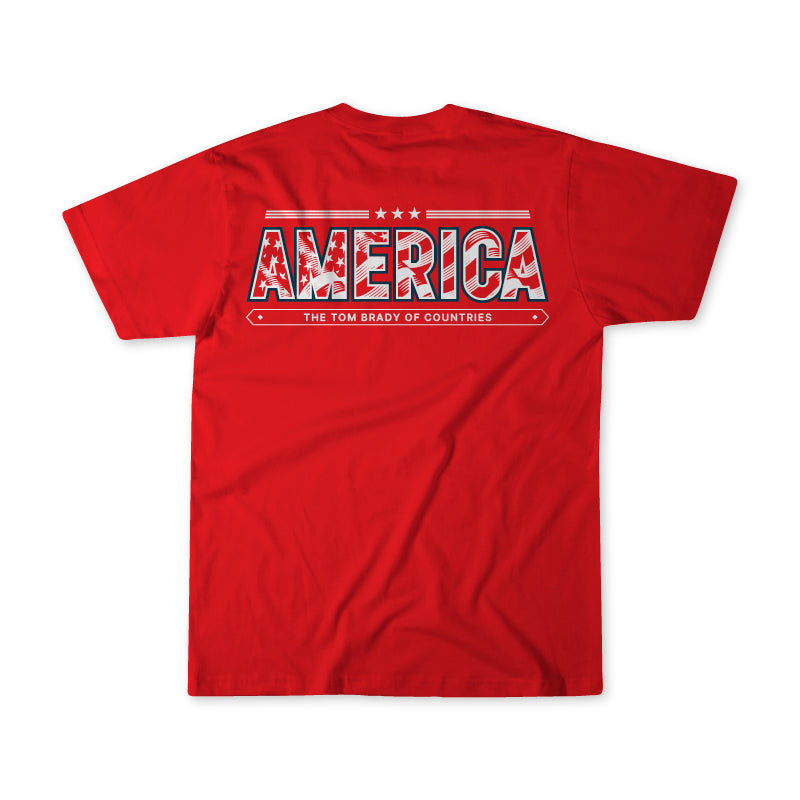 America The Tom Brady of Countries patriotic t shirt by Old Glory Supply Co in red white and blue