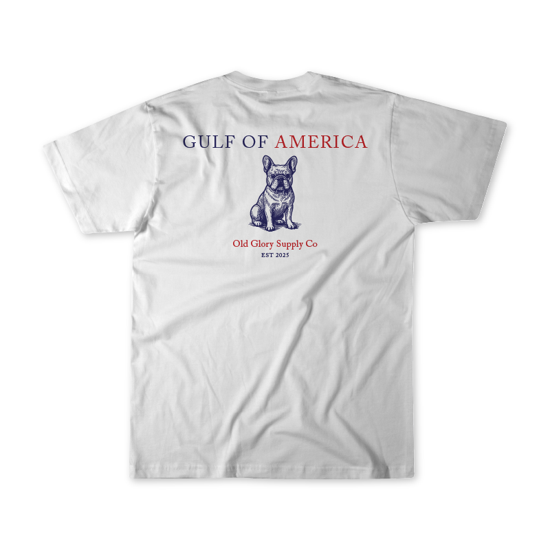 Gulf of America French Bulldog T-shirt, back view.