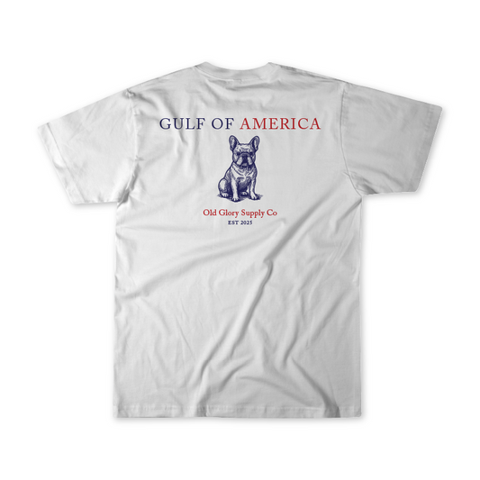 Gulf of America French Bulldog T-shirt, back view.